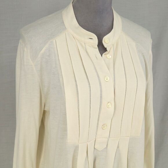 J Jill Top Womens Medium Ivory Cotton Knit Pleated Front Blouse Pullover Career - Picture 7 of 13